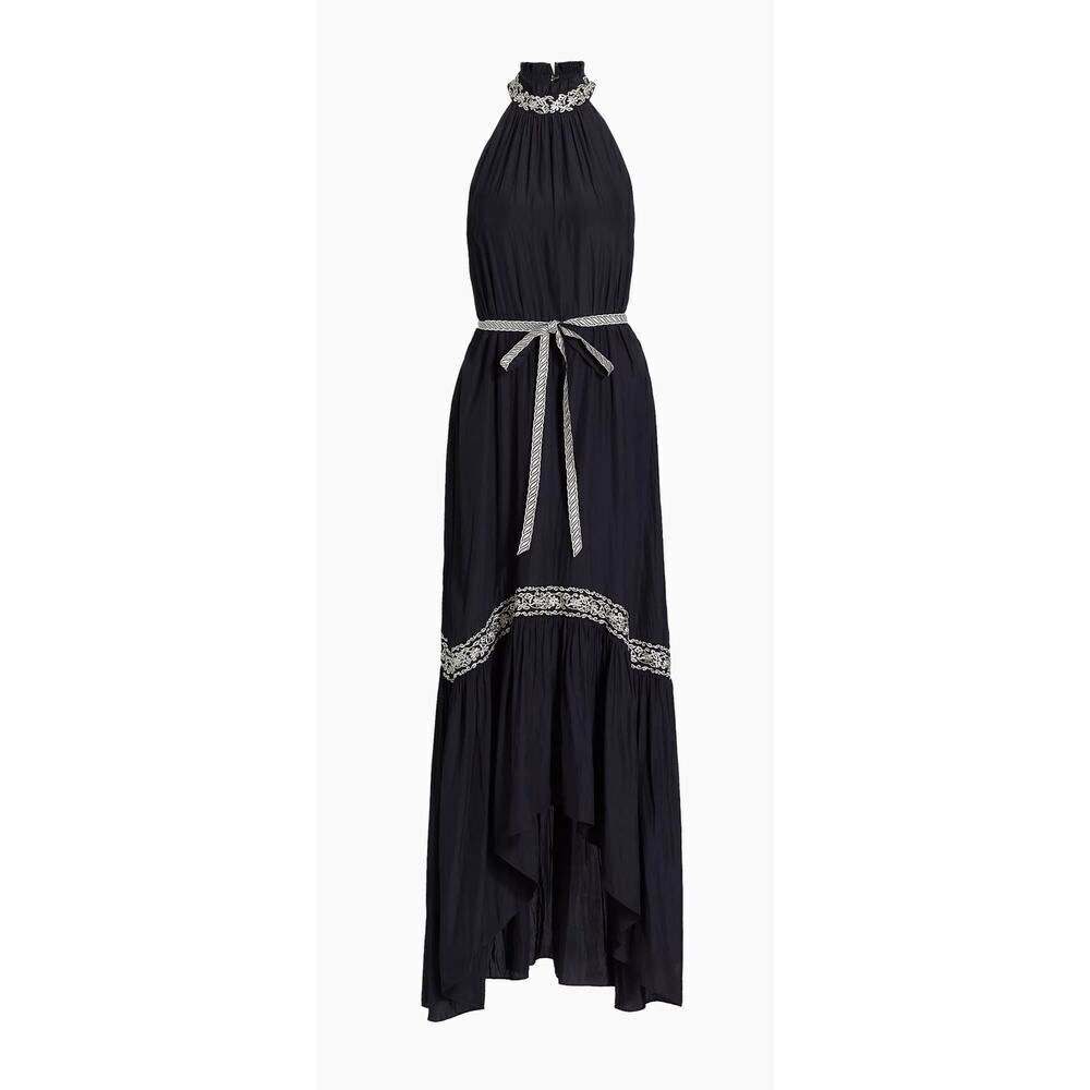 Ramy Brook Terra High-Neck High-Low Dress‎ Women's Small Black Halter Tie Waist